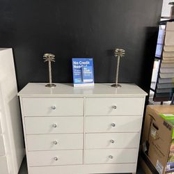 Gloss White 8- Drawer Compressed Wood Dresser With Diamond Knobs