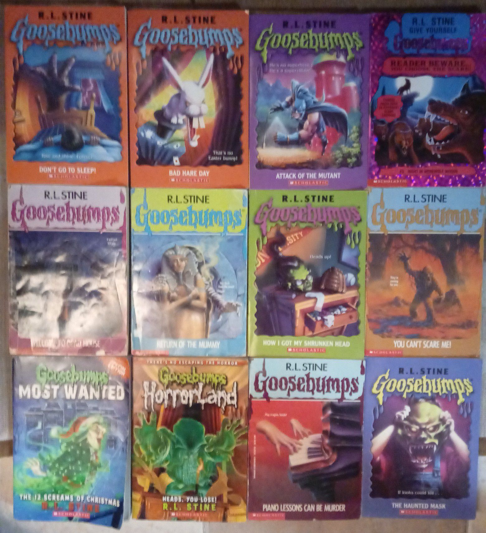 12- Goosebumps by R.L. Stone used 5 great condition to 6 good and one bent cover and by pages