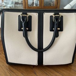 Like New Aldo Cream and Black Colored Handbag with Zipper Closure and Several Inside Compartments 