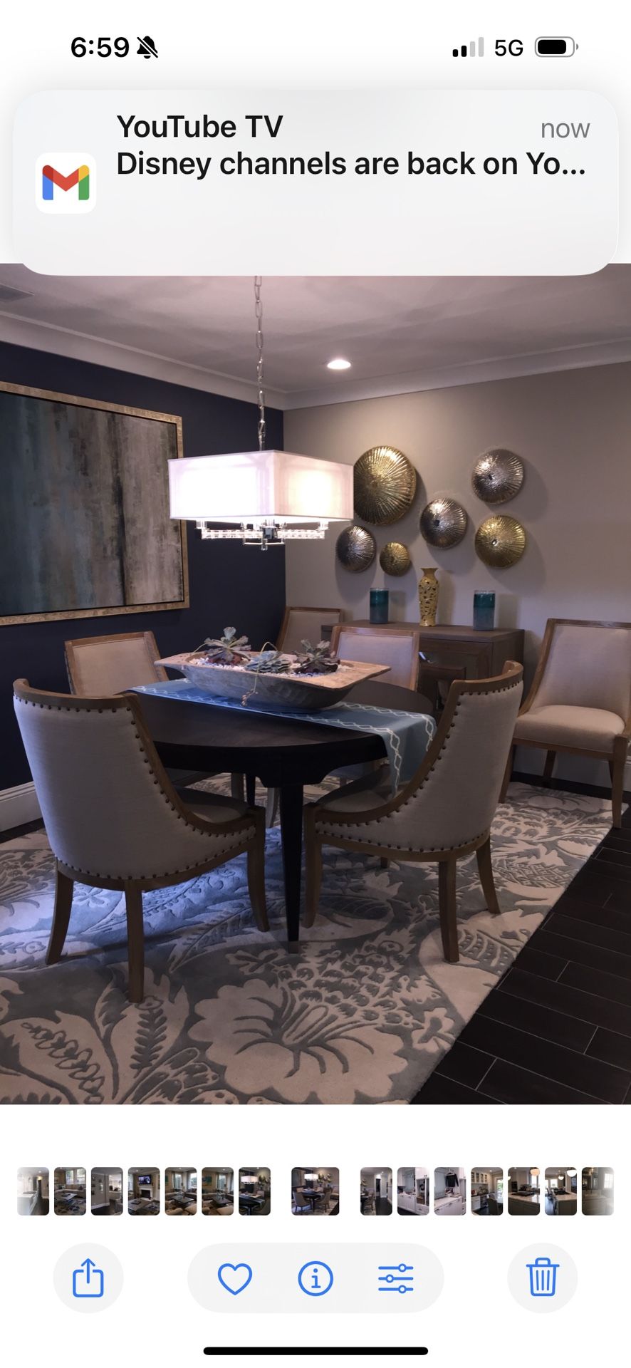 Dining table With Leaf and 6 upholstered chairs with nail trim