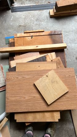 Free mixed plywood and particle board scraps.