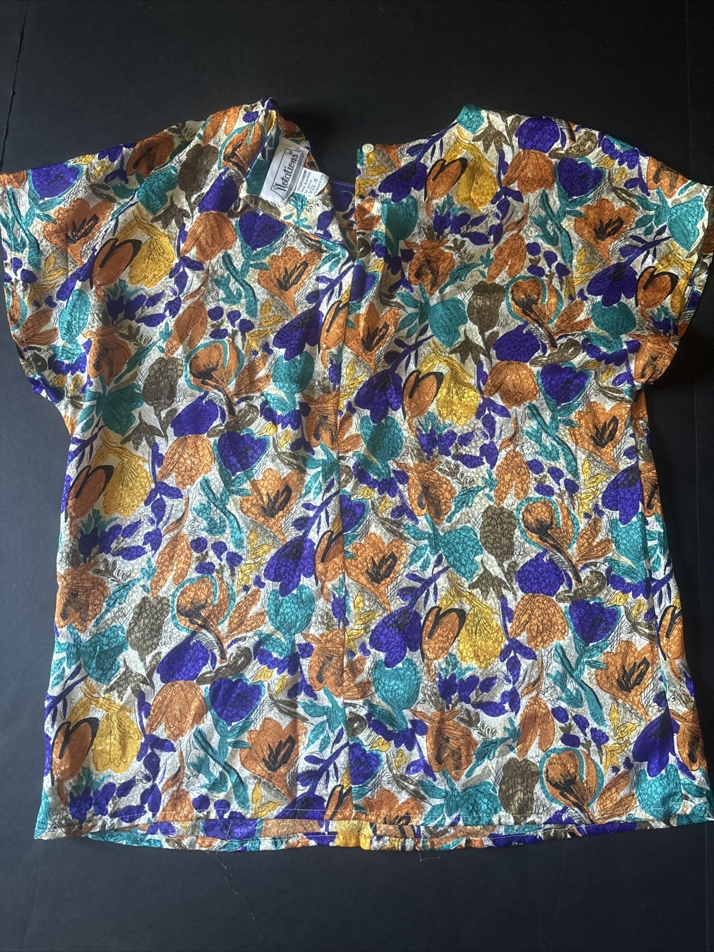 Notations Blouse Top Size 8 Multi-Color Floral Print Cap Sleeve