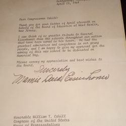 autographed letter from Mamie Doud Eisenhower to Congressman William T. Cahill, dated April 23, 1969. 