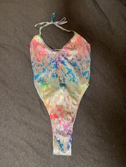 Metallic Rainbow Rave Halter Body Suit Small 