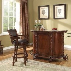 Brand New Warm Brown Bar Unit Marble Top