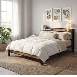 Queen Bed Frame with Charging Station
