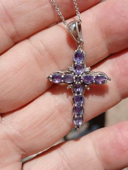 Tanzanite 2ct Cross Pendant, Rhodium Over Sterling Silver. Twenty Inch Chain.I 1