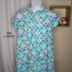 Girl Mermaid Scale Hooded Terry Swimsuit Cover Size L (10/12) $6