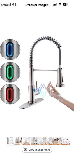 Touchless Pull Down Kitchen Faucet LED Light Brushed Nickel Temperature LED Light,Single Handle Kitchen Sink Faucet,Motion Sensor,Smart Hands-Free,Lea