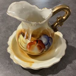 Vintage Hand Painted Miniature Porcelain Pitcher and Basin