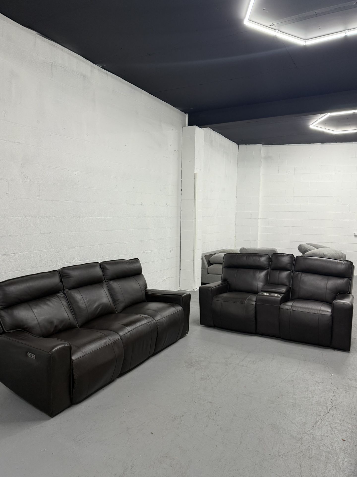 (Free Delivery) Kellan 2-piece Leather Power Reclining Set with Power Headrests - Sofa & Loveseat