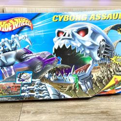 Hot Wheels Cyborg Assault Set - Tested Works! Used Complete in Damaged Box