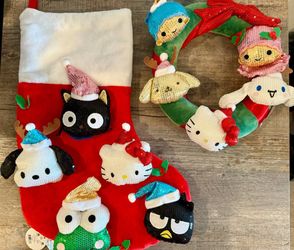 SANRIO Plush Sequin Wreath & Merry Christmas Happy Holiday Stocking Hello Kitty cinnamoroll