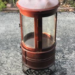 Vintage Antique Cabinet Display Round Tea Table With Glass 