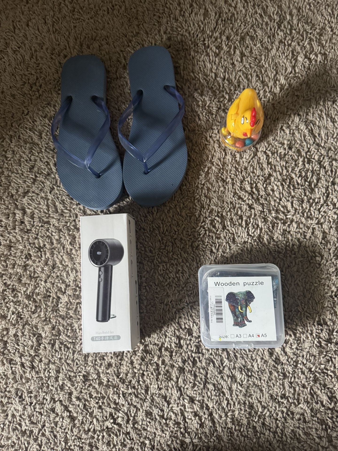 Flip Flops, Puzzle, Fan, and Gum