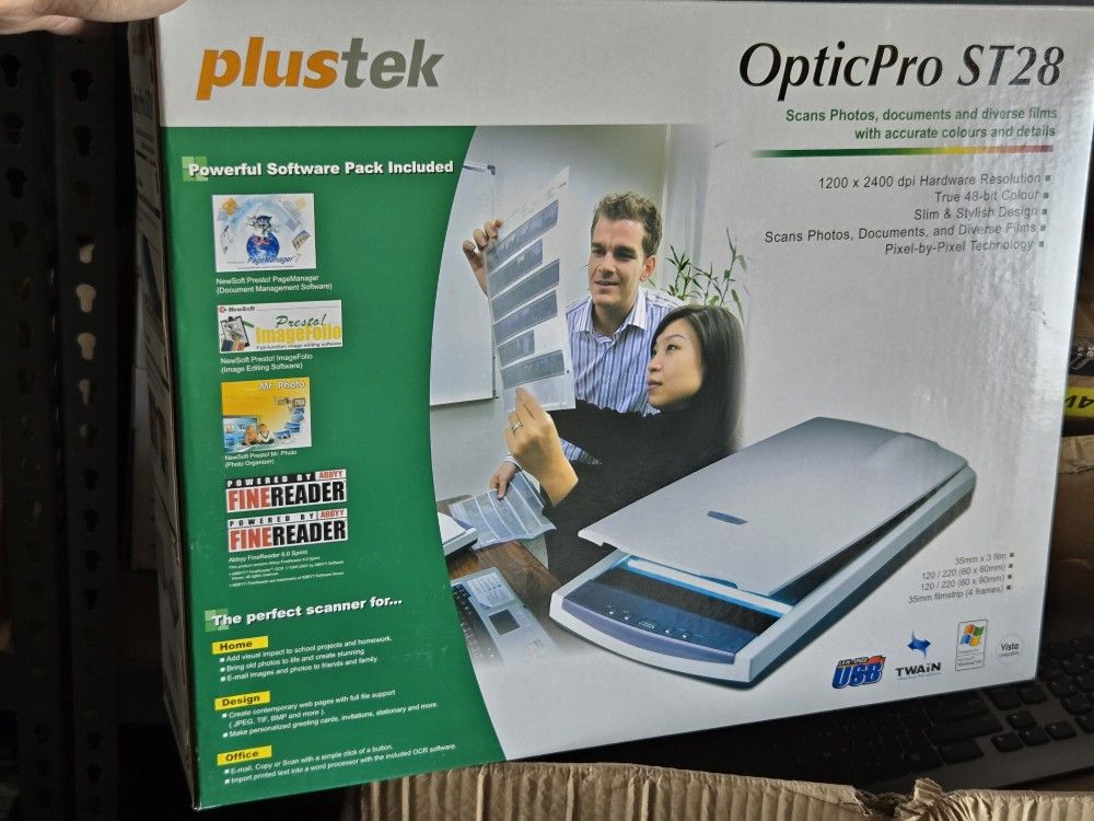 Plustek OpticPro ST28 Photo & Film Scanner – New in Box (USB 2.0)
