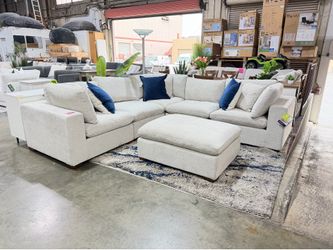 Grey Fabric Sectional Couch with ottoman , Thomasville Lowell 6pc