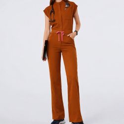 Size M/P Women’s FIGS scrubs Rafaela wide leg jumpsuit Dirty Chai PO 5932 Petite