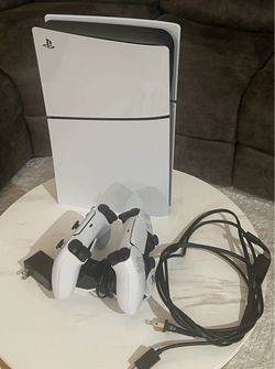 Sony PlayStation 5 PS5 Slim White with Dual Controllers & Charger - Great Condition