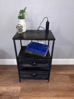 Modern Nightstand with Built-In Charging Station – 2 Drawer End Table