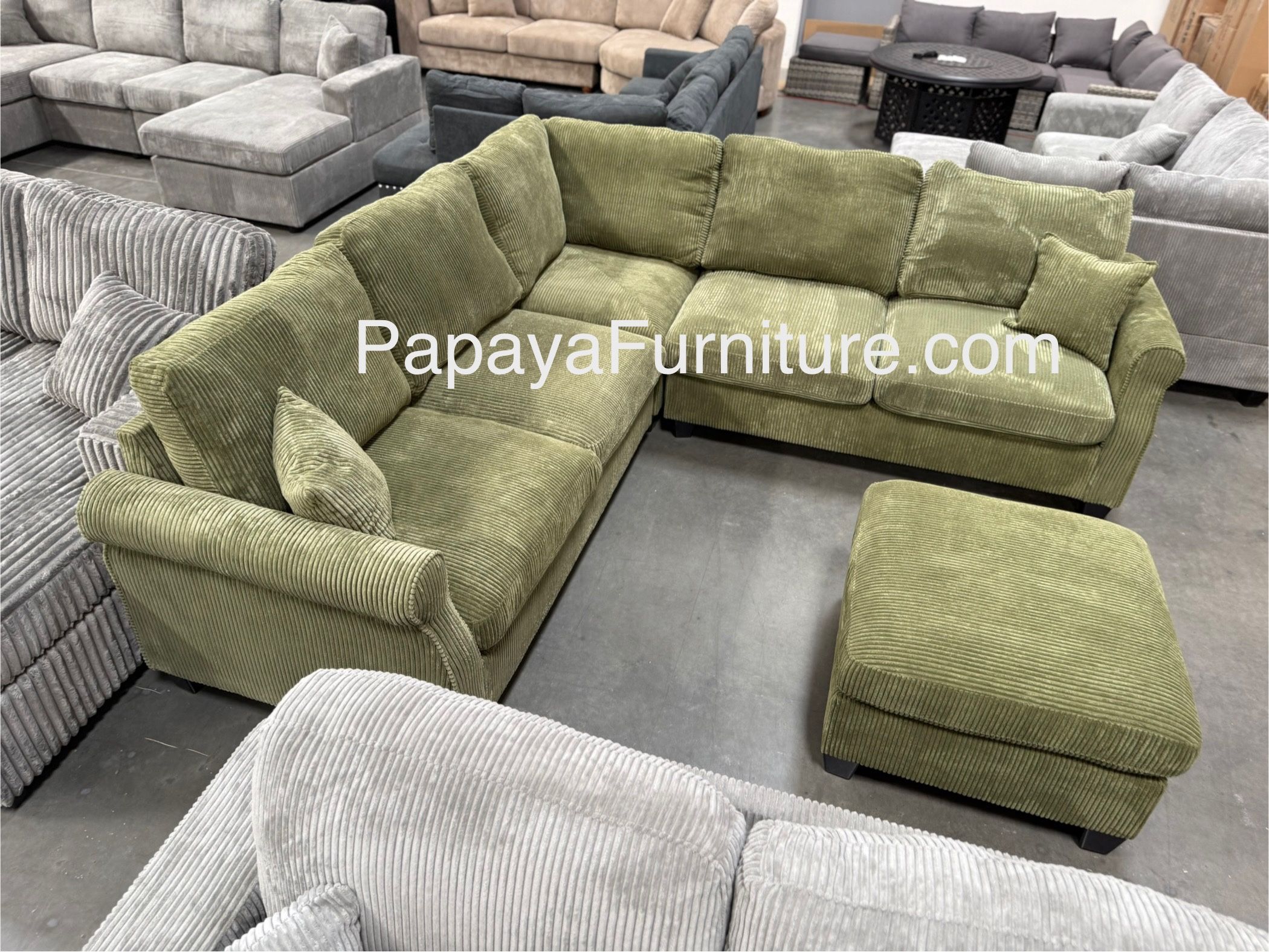 New! Green Sectional Sofa And Ottoman, Sage Sectional, Sectionals, Sofa, Couch, Living Room Sofa, Corduroy Sectional, Plush Sectional,Soft Plush Couch