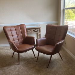 Leather Wing Chair Brown Set Of 2