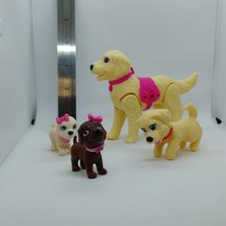 Lot Of 4 Barbie Strollin Pups: Taffy Dog Doll Pet Golden Retriever & Three Minis