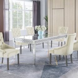 💥 BLACKFRIDAY DEAL 💥 Brand New Cream Velvet Silver Mirror 7pc Dining Table Set
