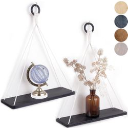 Hanging Shelves, Set of 2 - Boho Shelf - Macrame Shelf - Rope Shelf - Wall Hanging Plant Shelf Indoor - Hanging Shelf Bedroom - Swing Shelf - Boho She