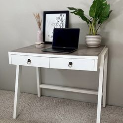 Refinished, Sturdy, White & Wood Desk With Two Drawers (Originally From West Elm)