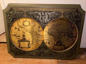VINTAGE Masketeers Brass & Wood Old World Map Of 1628 World