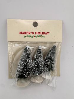 Maker's Holiday Flocked Bottle Brush Trees Set of 3 Christmas Decor NIP 2016