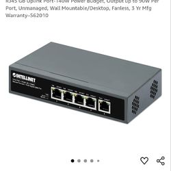 NEW - Intellinet 5-Port PoE++ Ethernet Switch with 4 Gigabit Ports & 1 RJ45 Gb Uplink Port-140W Power Budget, Output up to 90W Per Port, Unmanaged