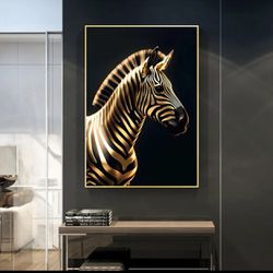 1pc Unframed Zebra Canvas Wall Painting, Pastoral Golden Horse Portrait Self-Adhesive Pre-Printed Wall Art Poster