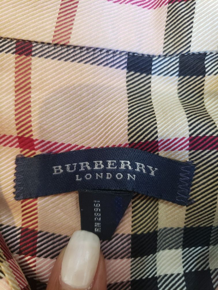 Burberry mens pink plaid shirt. size Large