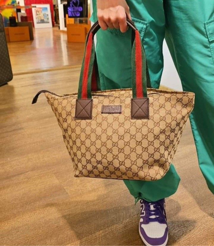 Authentic Gucci GG Monogram Supreme Sherry Web Satchel Tote Bag