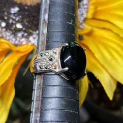 Vintage Avon RJ Graziano black onyx and marcasite ring sterling silver 925 Art Deco