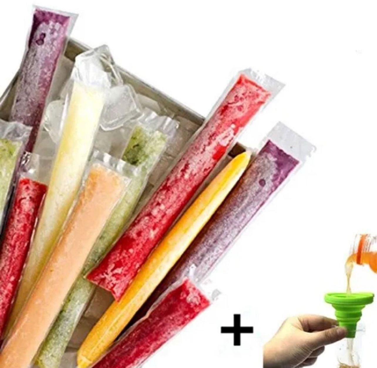 100 Pcs BPA-Free Popsicle Mold Bags-Freezer Tube Bags Ice Pop Pouch w a Funnel