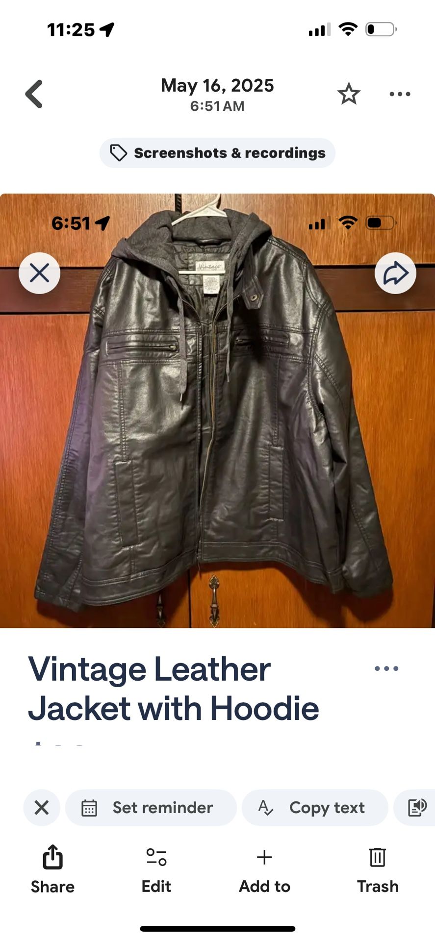 Vintage Leather Jacket With Hoodie