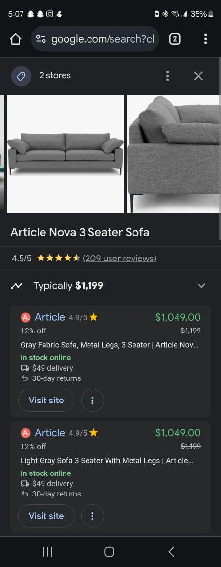 Article Nova Sofa Light Grey
