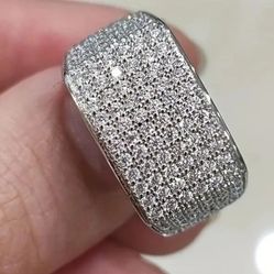 Men's Women's 14K White Gold Plated Cubic Zirconia Ring 10