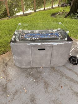 Modern Outdoor Propane Fire Pit Table with Glass Wind Guard