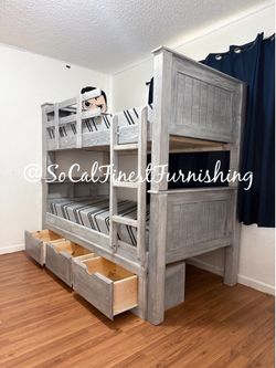 New twin bunk bed with mattress and drawers