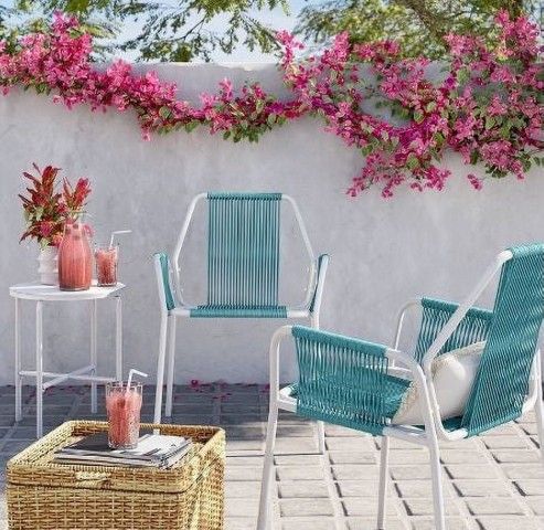 Fisher 3pc Outdoor PATIO Chat Set Collection Project 62 Blue/Green