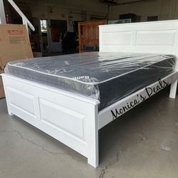 Queen Solid Wood Bed With Mattress $560