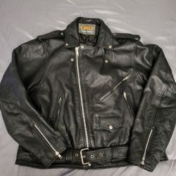 Vintage Unik Leather Motorcycle Jacket Men 50 Black Biker Heavy Zip 90s D Pocket