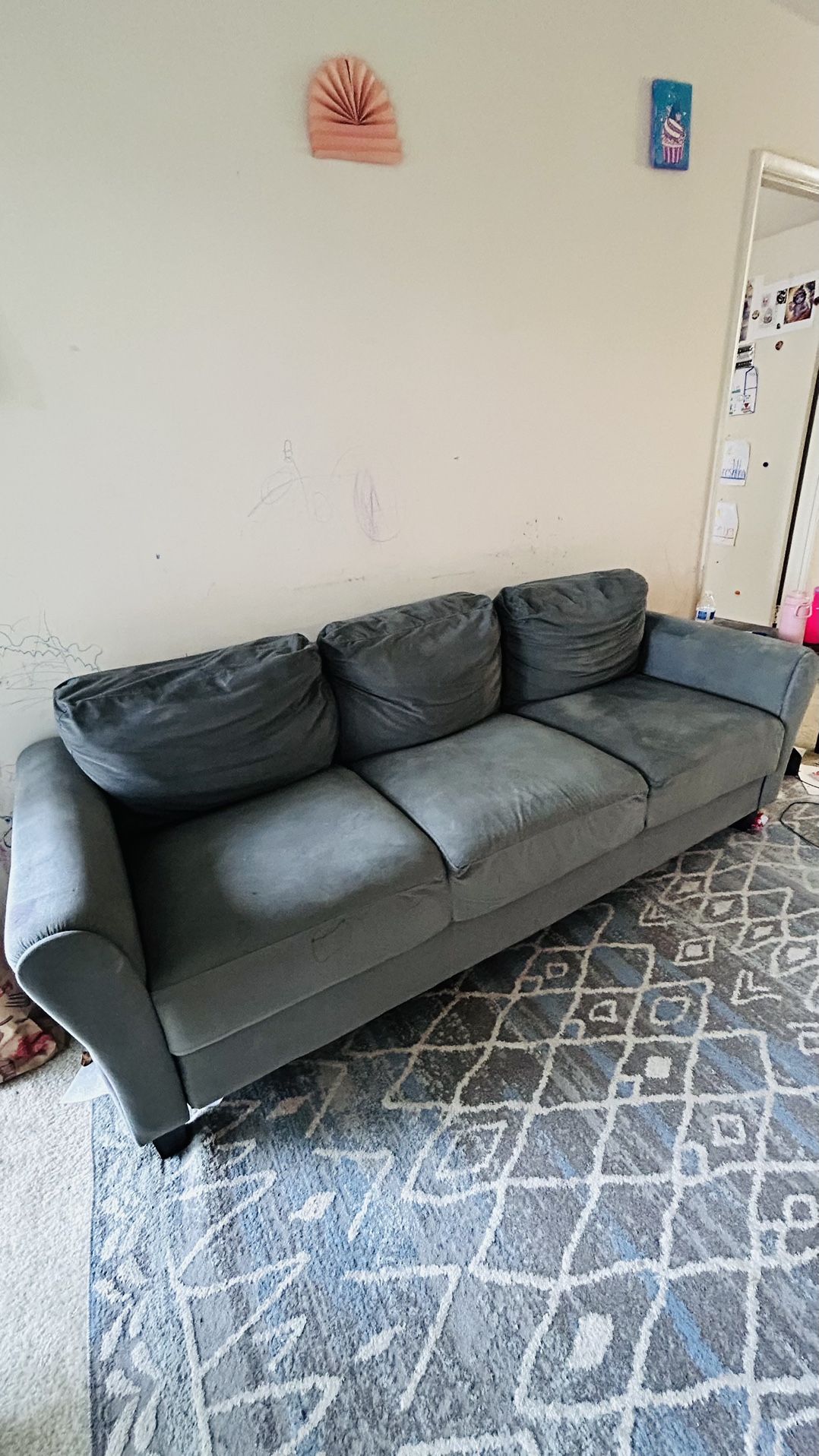 Microfiber Sofa- 3 Seater, Grey Color