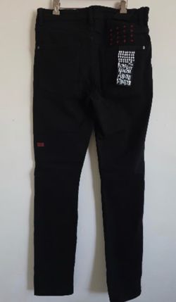 Ksubi Men's Black Skinny Fit Jeans Dark Wash 5-Pocket Button Embroidered Logo