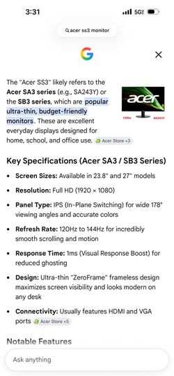 Acer ss3 monitor