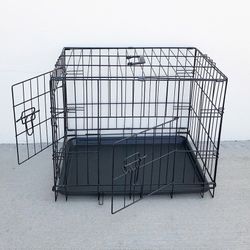 (NEW) $30 Double Door 24” Dog Crate Cage Folding Metal Kennel, Plastic Tray 24x17x19 Inches 